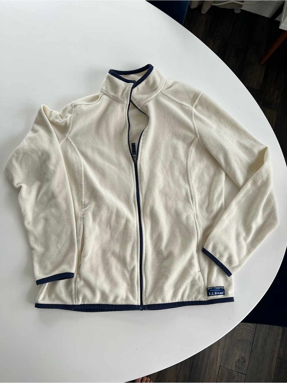 L.L.Bean Cream Fleece Jacket with Navy Trim